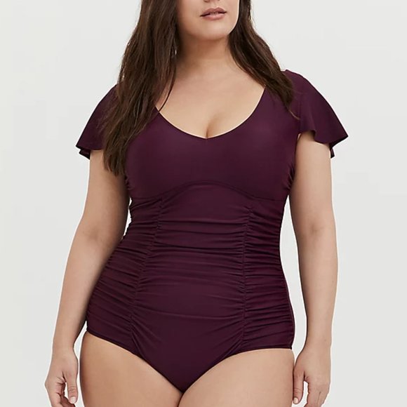 Torrid 6X Swimsuit One Piece Ruched Plum Plus NWT